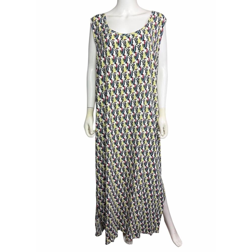 Flax Women's Maxi Dress in Yellow, Navy, Black & White Geometric Print